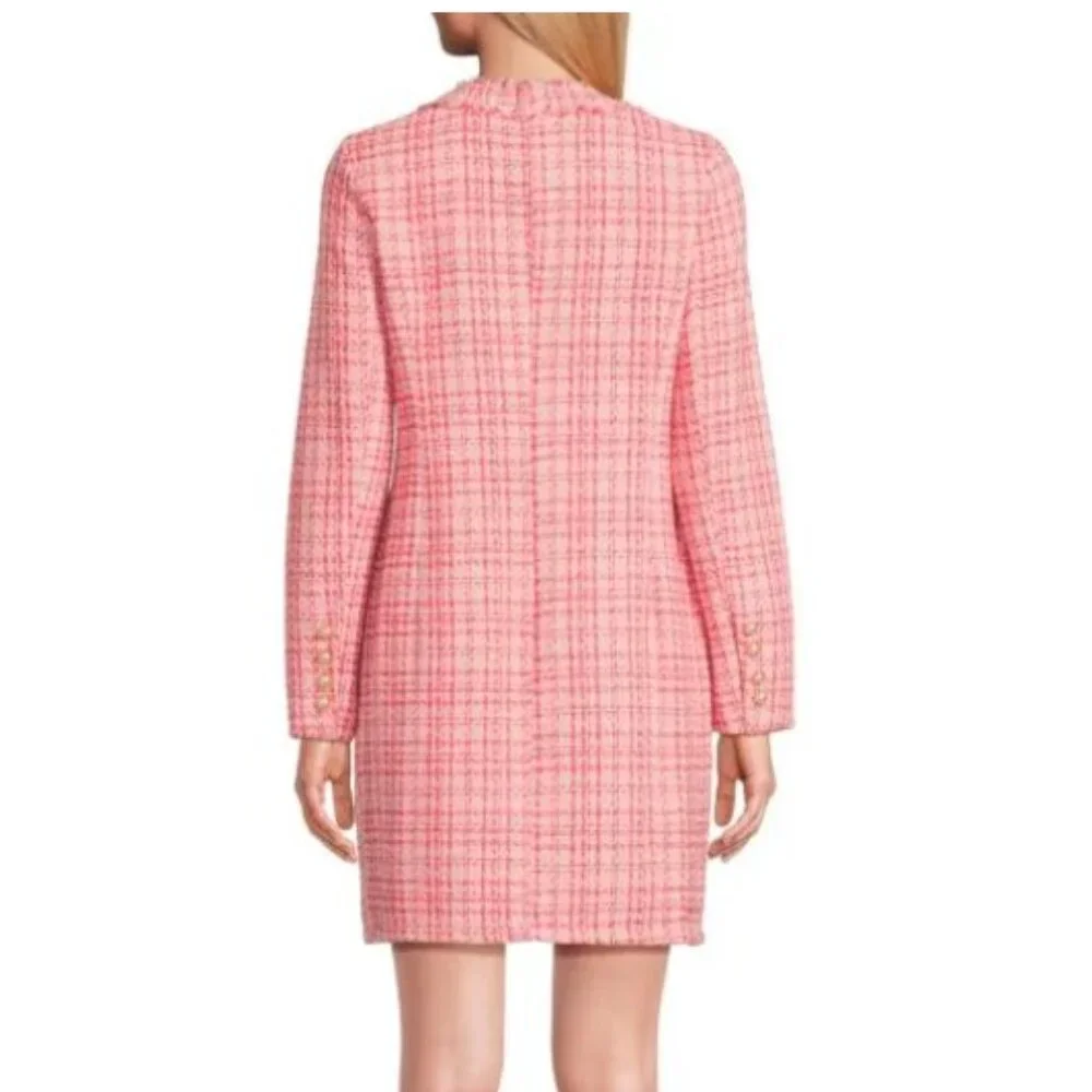 NWT Nanette Lepore Women's SZ 4 Almond Blossom Plaid Tweed LS Sheath Dress $168